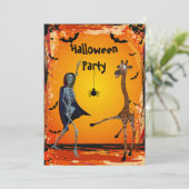 Funny Dancing Giraffe & Skeleton Halloween-Party Einladung (Stehend Vorderseite)