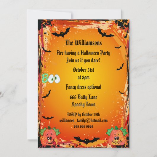 Funny Dancing Giraffe & Skeleton Halloween-Party Einladung (Rückseite)