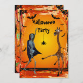 Funny Dancing Giraffe & Skeleton Halloween-Party Einladung (Vorne/Hinten)