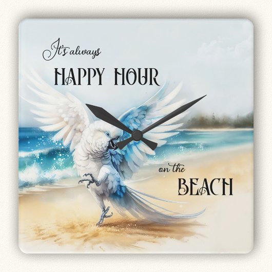 Funny Dancing Parrot Beach Quadratische Wanduhr
