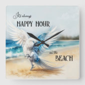 Funny Dancing Parrot Beach Quadratische Wanduhr (Vorderseite)