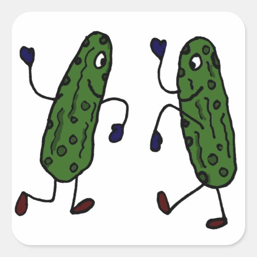 Funny Dancing Pickles Art Quadratischer Aufkleber (Vorderseite)