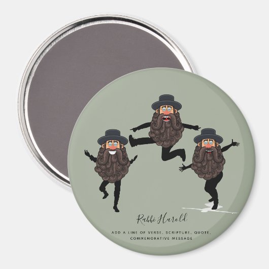 FUNNY Dancing RABBI Personalisiert mit Text Magnet (Vorderseite/Rückseite)