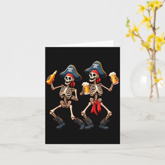 Funny Dancing Rate Skeletons Beer Drinking Hallowe Karte (Gelbe Blume)