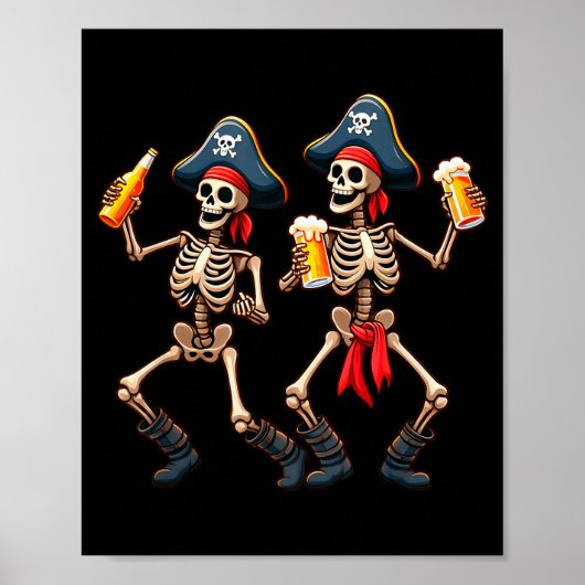Funny Dancing Rate Skeletons Beer Drinking Hallowe Poster (Vorne)