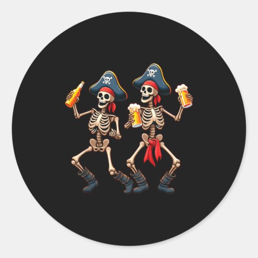 Funny Dancing Rate Skeletons Beer Drinking Hallowe Runder Aufkleber (Vorderseite)