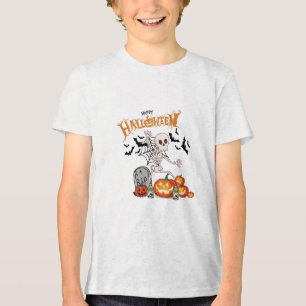 Funny Dancing Skeleton & Pumpkins Happy Halloween Tri-Blend Shirt