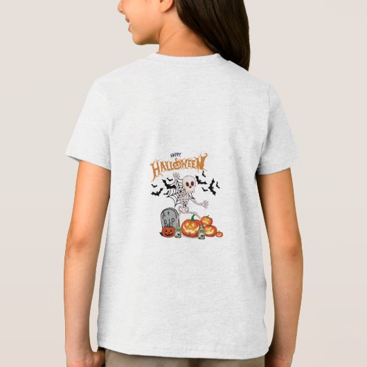 Funny Dancing Skeleton & Pumpkins Happy Halloween Tri-Blend Shirt (Rückseite)