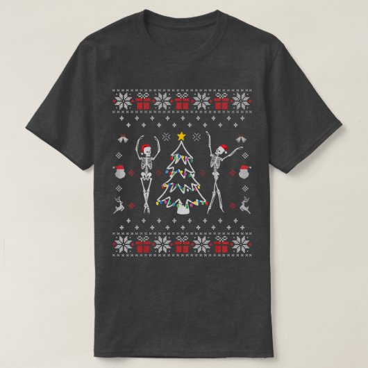 Funny Dancing Skeleton Weihnachtslicht Ugly Chris T-Shirt (Design vorne)