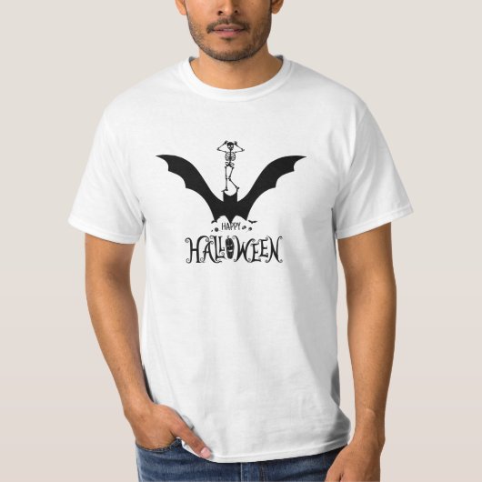 Funny Dancing Skelett on Bat Halloween T-Shirt (Vorderseite)