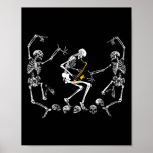 Funny Dancing Skelett Saxophone Halloween Poster