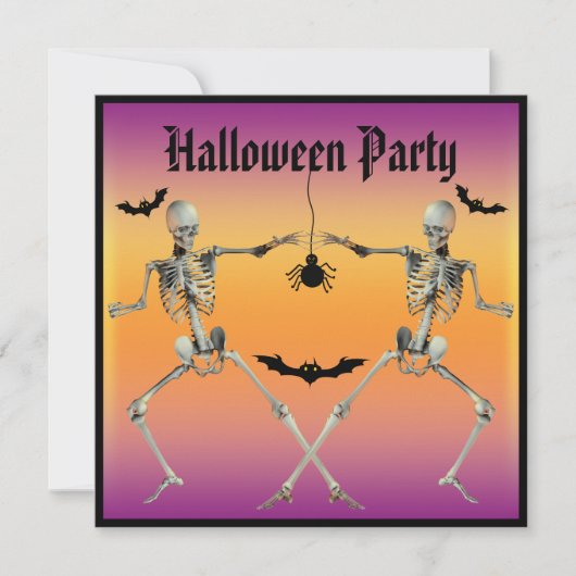 Funny Dancing Skeletts Halloween-Party Einladung (Vorderseite)