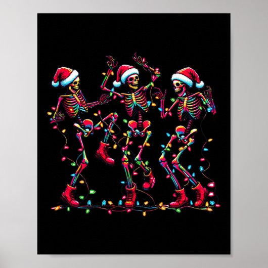 Funny Dancing Skeletts Weihnachtsmannmütze Tanz We Poster (Vorne)