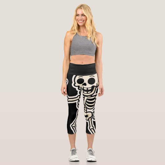 Funny Dancing Skelettsticker - Niedliches Hallowee Capri Leggings (Vorderseite)