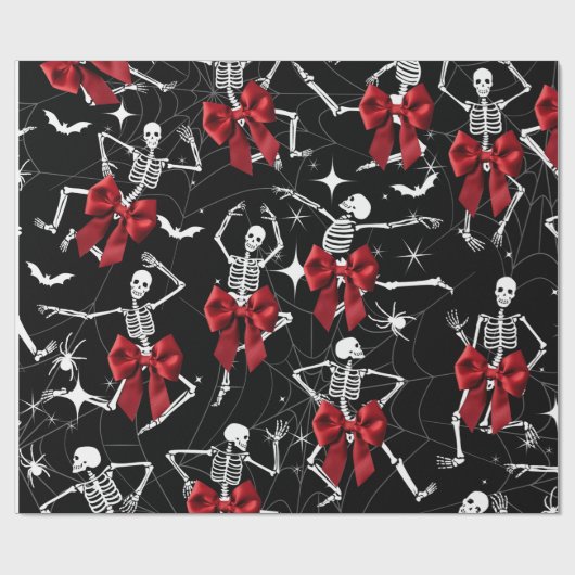 Funny Dancing Skelton und Red Bow Wrapping Paper Geschenkpapier (Flach)