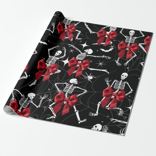 Funny Dancing Skelton und Red Bow Wrapping Paper Geschenkpapier (Ungerollt)