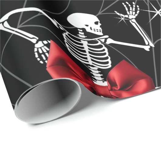 Funny Dancing Skelton und Red Bow Wrapping Paper Geschenkpapier (Rolleneckpunkt)
