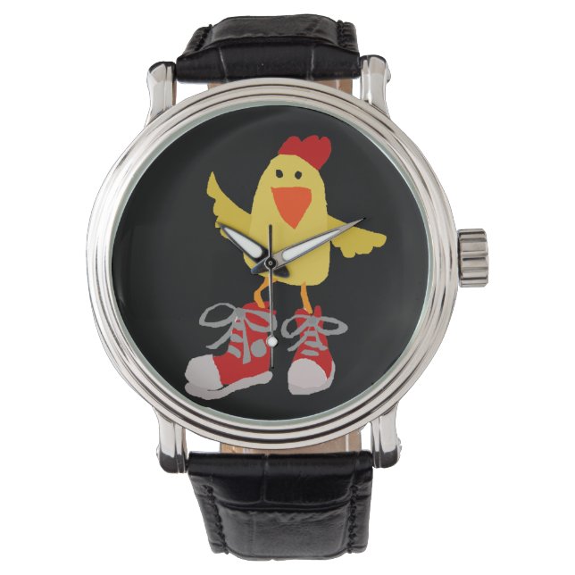 Funny Dancing Yellow Chicken Armbanduhr (Vorderseite)