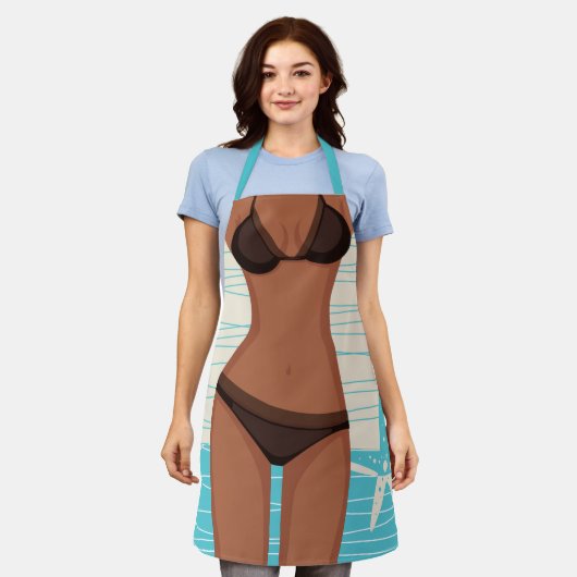 Funny Dark Tan Bikini GIrl Schürze (Getragen)