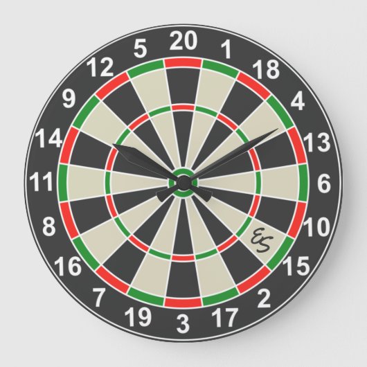 Funny Dartboard Darts Board Circle Monogrammed Fun Große Wanduhr (Vorderseite)