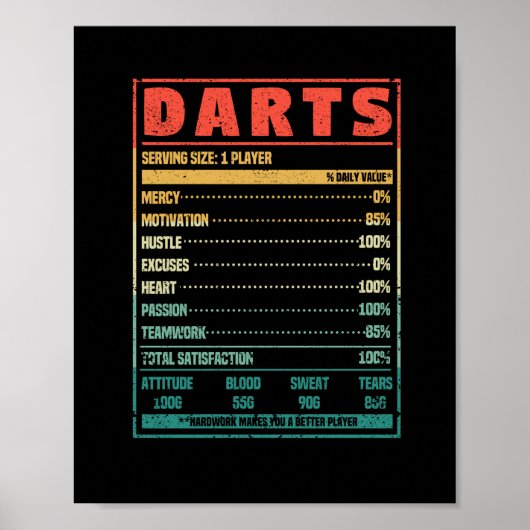 Funny Darts Ernährungsfakte Darts Player Fan Team Poster (Vorne)