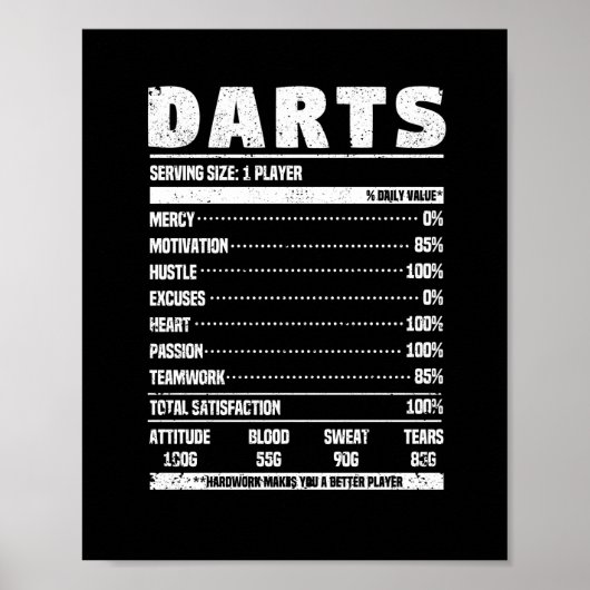 Funny Darts Ernährungsfakte Darts Player Fan Team Poster (Vorne)