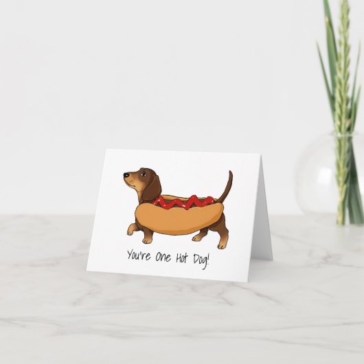 Funny Daschund Hot Dog Watercolor Karte (Vorderseite)