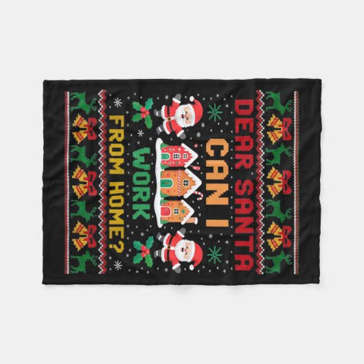 Funny Dear Santa Can I Work From Home Ugly Christm Fleecedecke (Vorderseite (Horizontal))