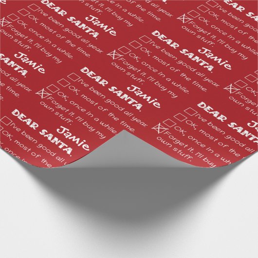 Funny Dear Santa I war Good Holiday Checklist Geschenkpapier (Ecke)