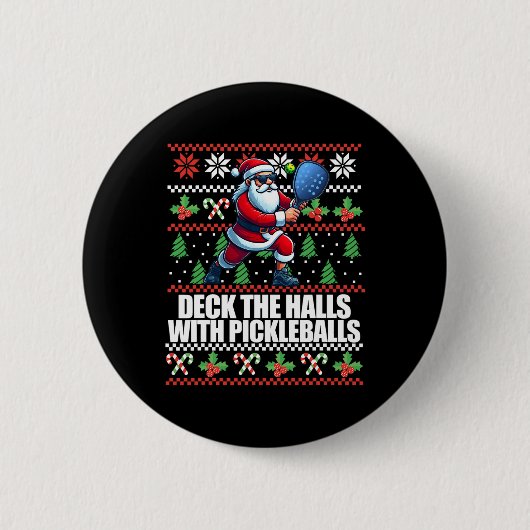Funny Deck Die Hallen hässlich Weihnachts Sweater  Button (Vorderseite)