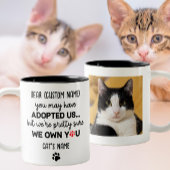 Funny Deep Cat Sprichwort | Foto und Name der benu Zweifarbige Tasse