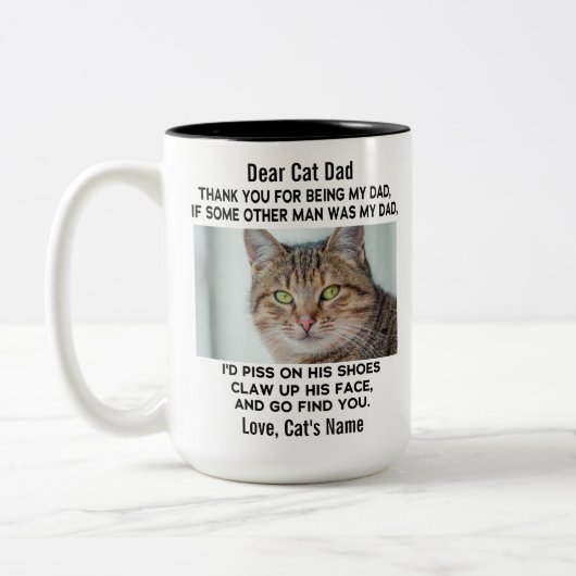 Funny Deep Cat Vater | Foto und Name der benutzerd Zweifarbige Tasse (Links)