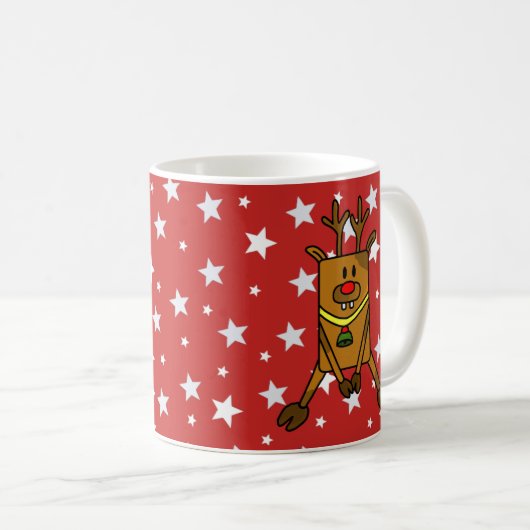 Funny Deer Red Star Pattern Kinder Weihnachten Kaffeetasse (VorderseiteRechts)