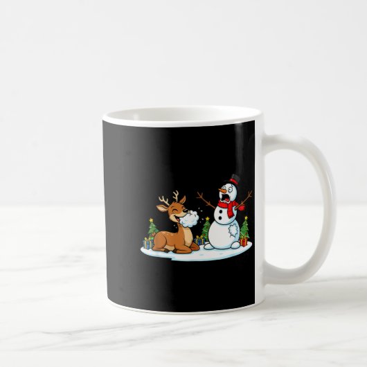 Funny Deer Snowman Christmas Tree Xmas Womens Mens Kaffeetasse (Rechts)
