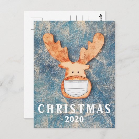 Funny Deer with Face Mask Christmas 2020 Postkarte (Vorne/Hinten)
