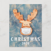 Funny Deer with Face Mask Christmas 2020 Postkarte (Vorderseite)