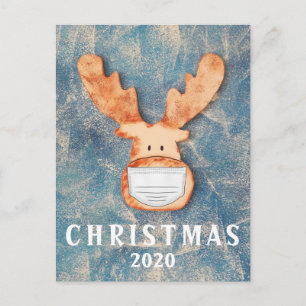 Funny Deer with Face Mask Christmas 2020 Postkarte