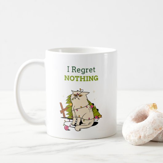 Funny Defiant Cat - Ich bedauere nichts Weihnachte Kaffeetasse (Mit Donut)