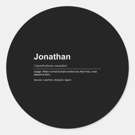 Funny Definition Quote For The Name Jonathan _ Runder Aufkleber (Vorderseite)