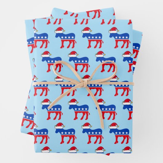 Funny Democratic Donkey in Weihnachtsmannmütze Blu Geschenkpapier Set (Beispiel)
