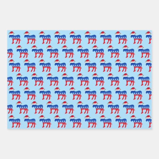 Funny Democratic Donkey in Weihnachtsmannmütze Blu Geschenkpapier Set (Vorderseite)