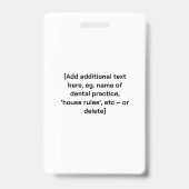 Funny DENTAL ASSISTENT Der Name des gesamten Zelte Ausweis (Rückseite)