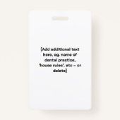 Funny DENTAL ASSISTENT Der Name des gesamten Zelte Ausweis (Rückseite)