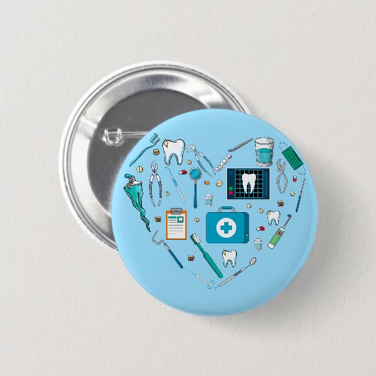 Funny Dental Dentist Tool Herz Button (Vorne & Hinten)