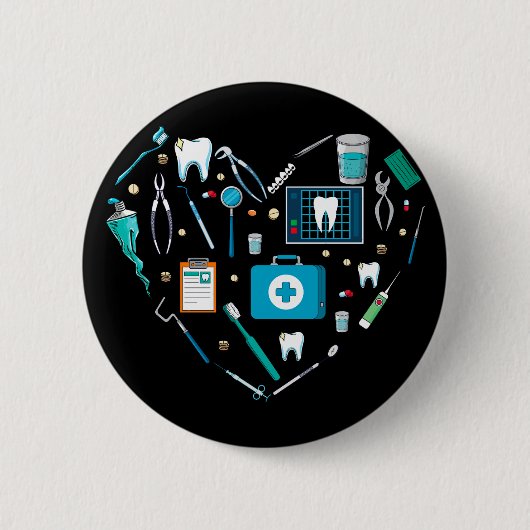 Funny Dental Dentist Tool Herz Button (Vorderseite)