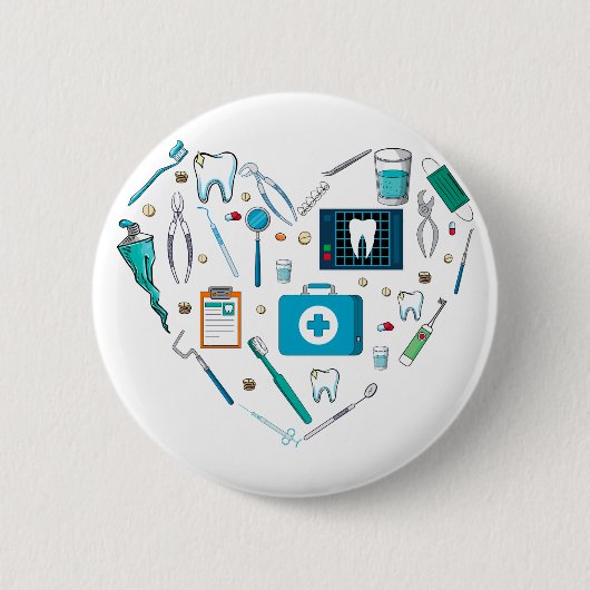 Funny Dental Dentist Tool Herz Button (Vorderseite)
