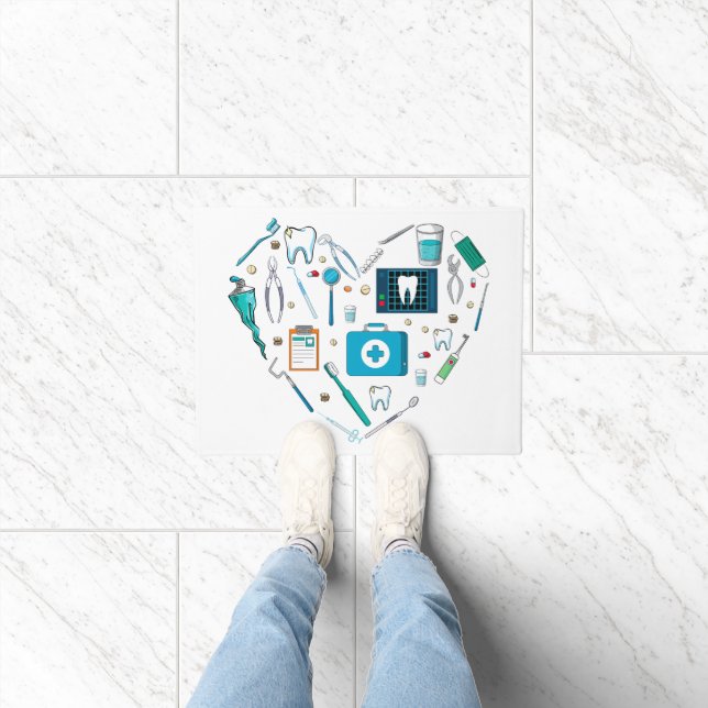 Funny Dental Dentist Tool Herz Fußmatte (Indoor)