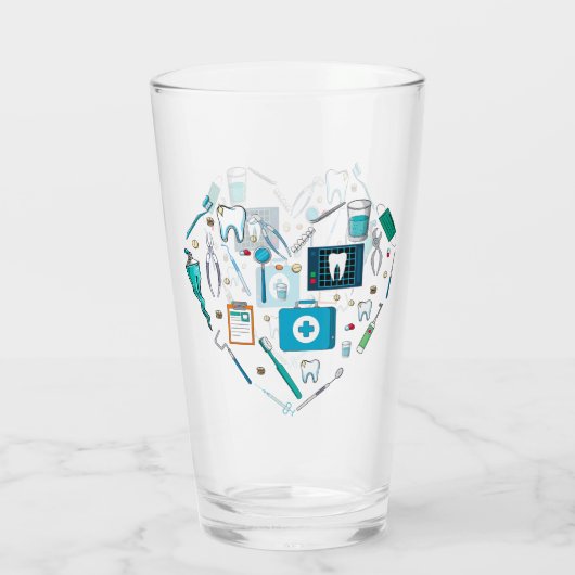 Funny Dental Dentist Tool Herz Glas (Rückseite)