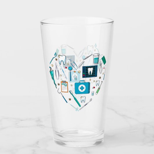 Funny Dental Dentist Tool Herz Glas (Vorderseite)