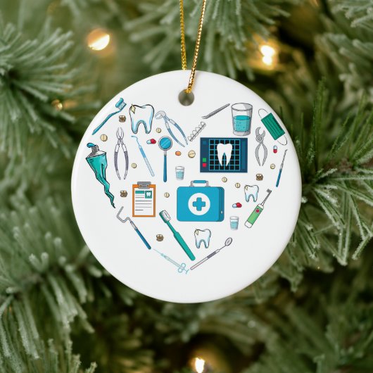 Funny Dental Dentist Tool Herz Keramik Ornament (Baum)